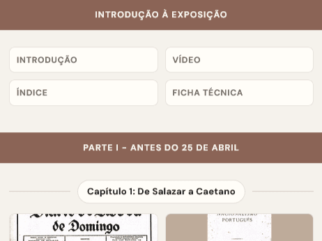 Screenshot of the Escrever e Votar exhibition guide webapp