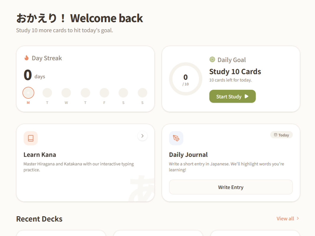 Screenshot of Hiyori's dashboard