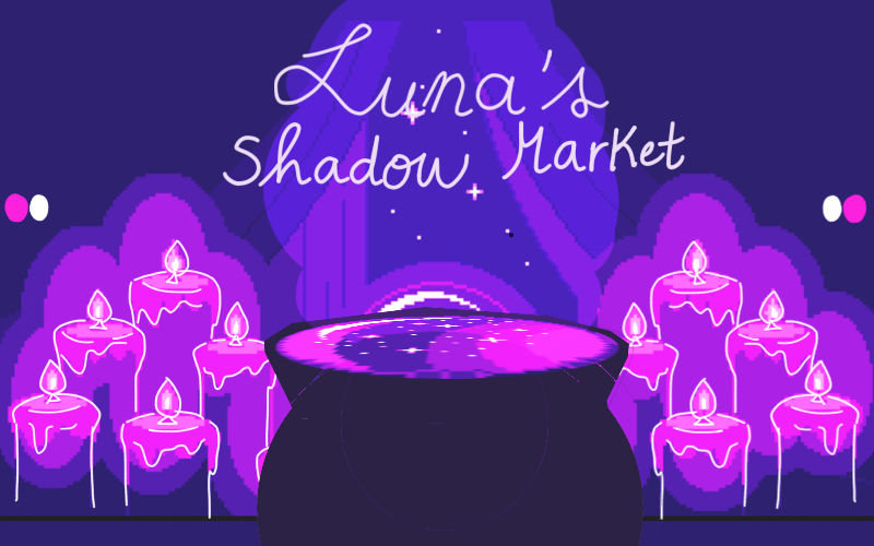 Luna's shadow market - Game title with purple colors