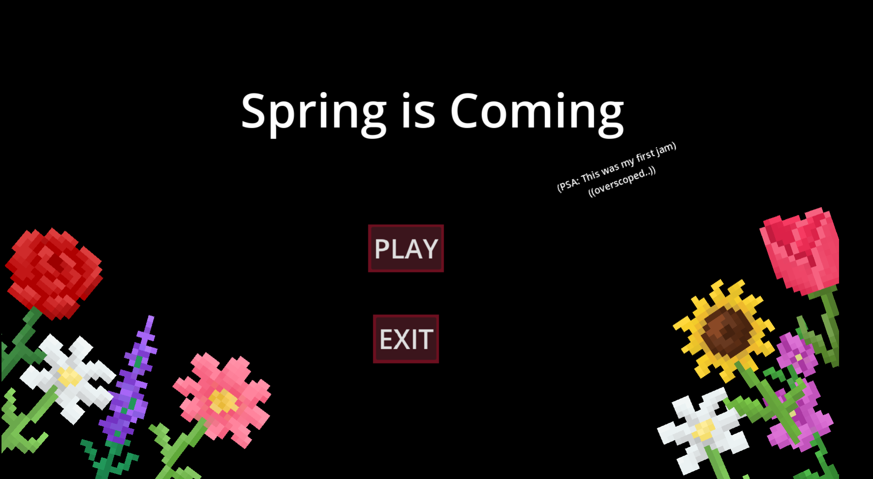 Spring is coming - Game title with pixel art flowers
